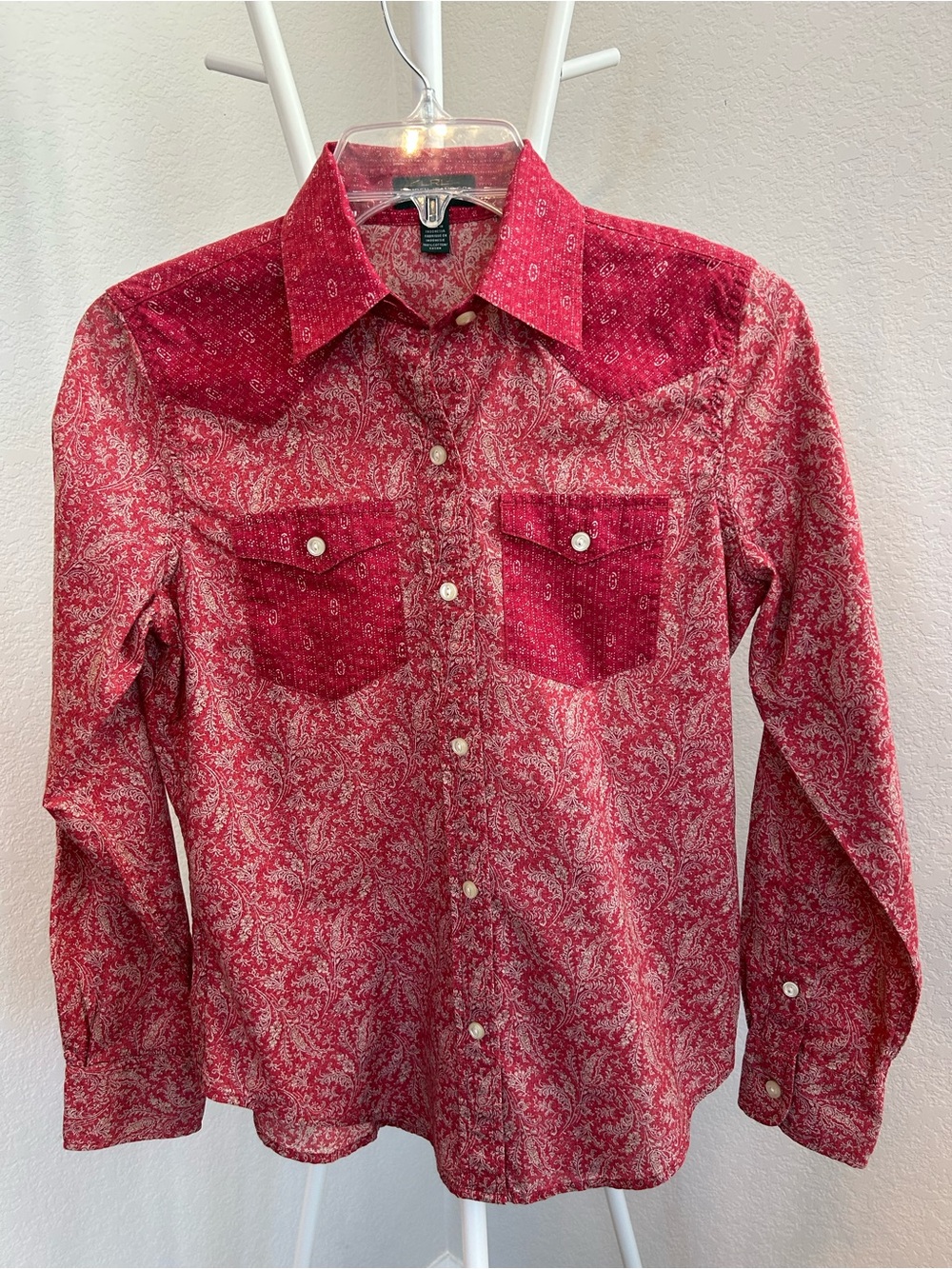 Lauren Jeans Co Ralph Lauren Western Shirt, Red-Orange Bandana Print, PS